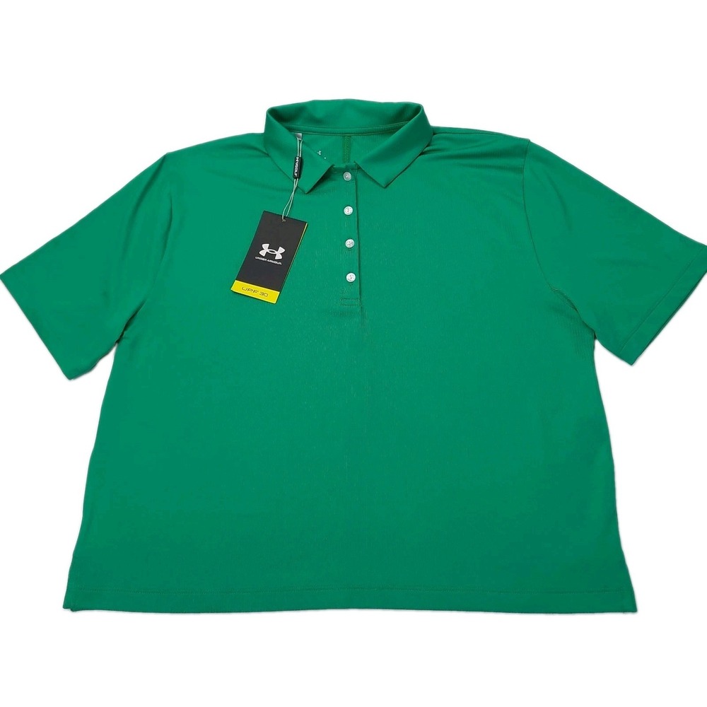 Under Armour Golf Polo Shirt Womens Medium New Drive Charm Boxy‎ Crop NWT Green